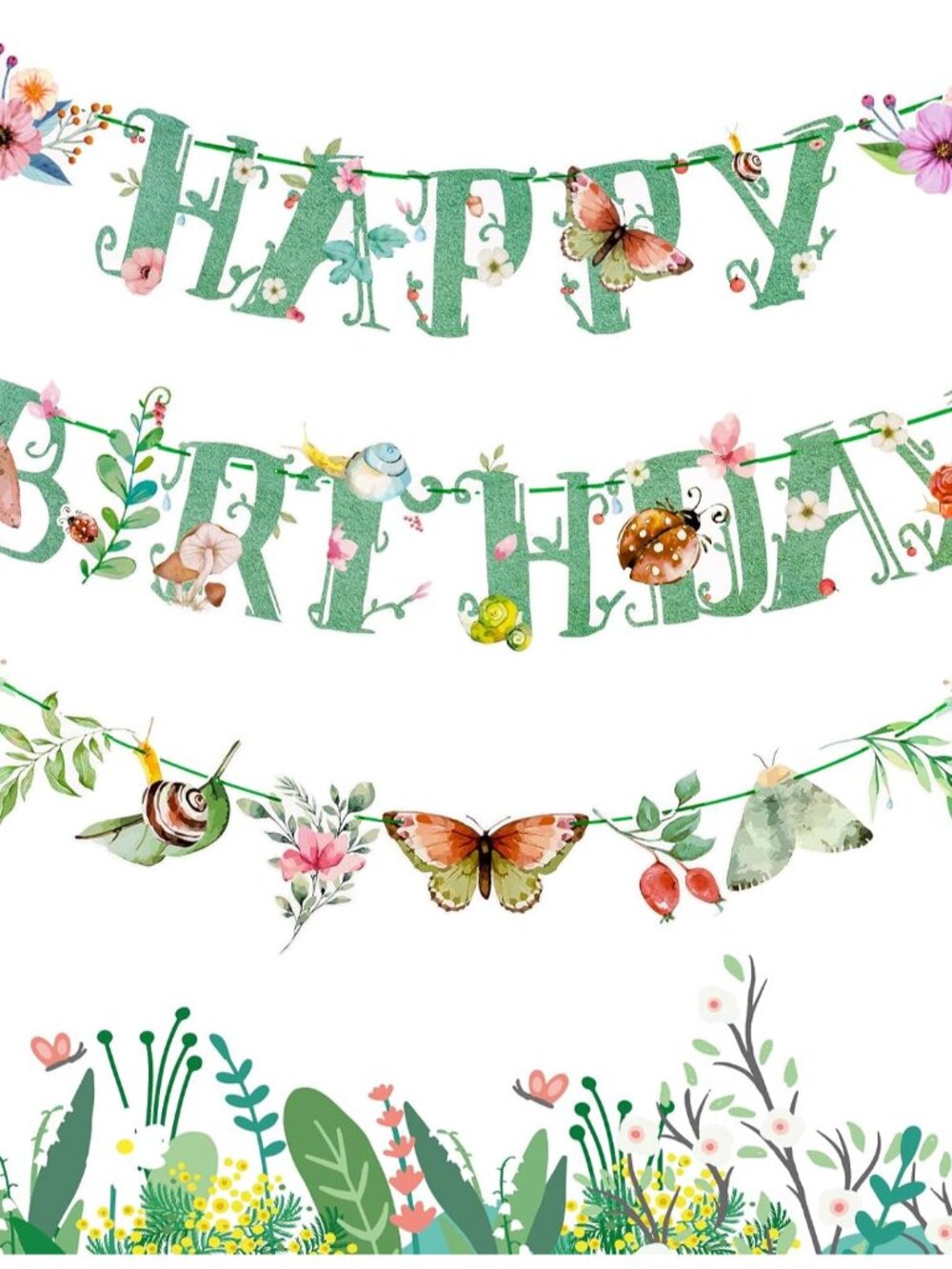 Wildflower Happy Birthday Banner Sage Green Floral Flower Party Decorations Butt